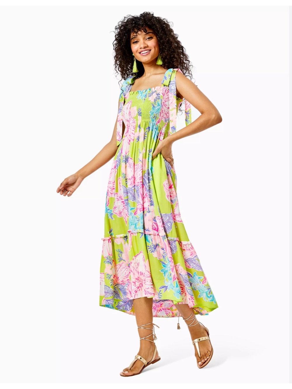 Lilly Pulitzer Rivera Midi Dress Matcha Green Boho Babe - Size L